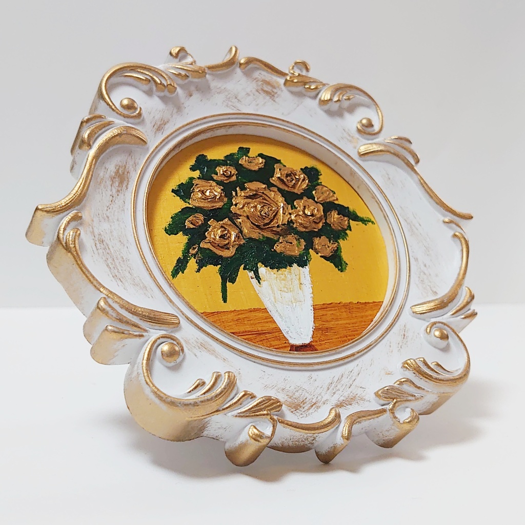 油絵 ミニ絵画【金の薔薇】
