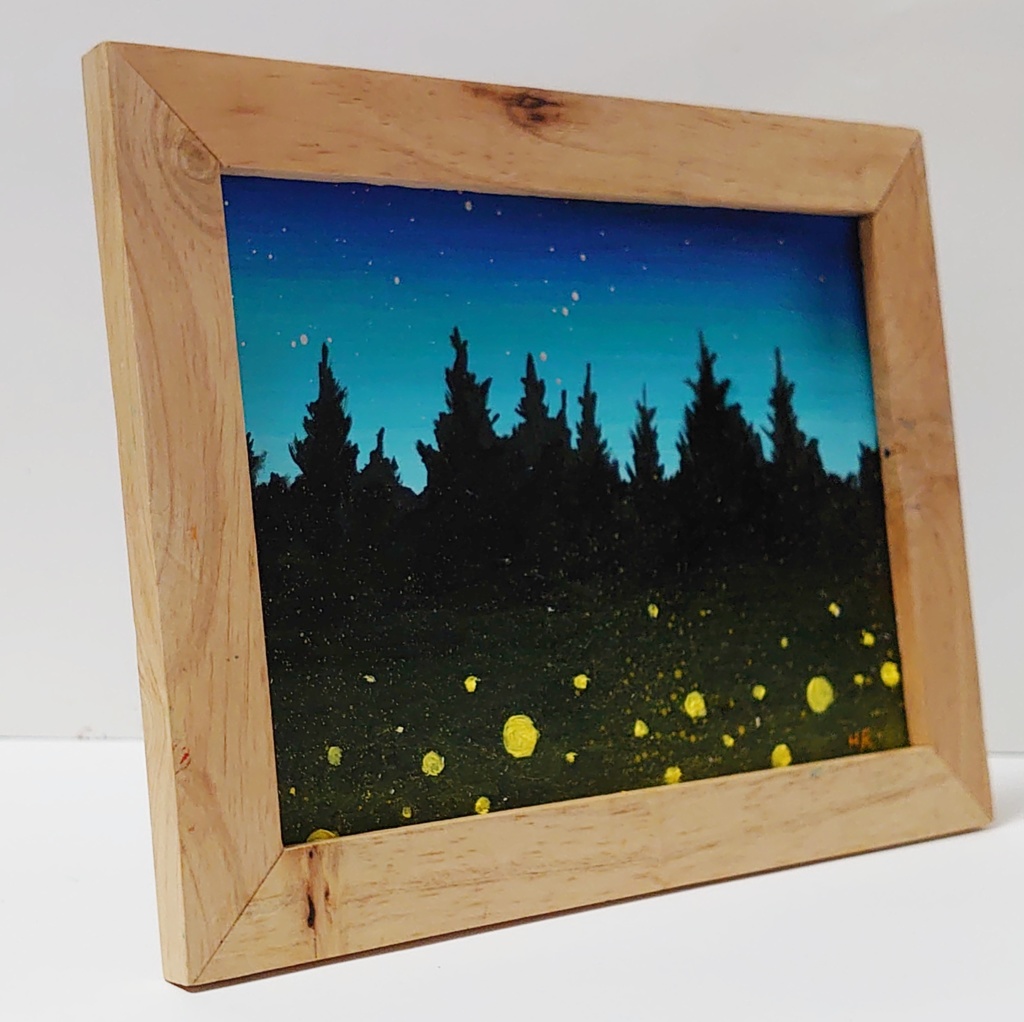 油絵 ミニ絵画【夜空と蛍】