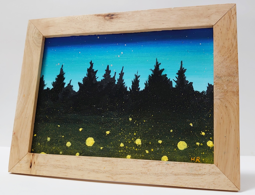 油絵 ミニ絵画【夜空と蛍】