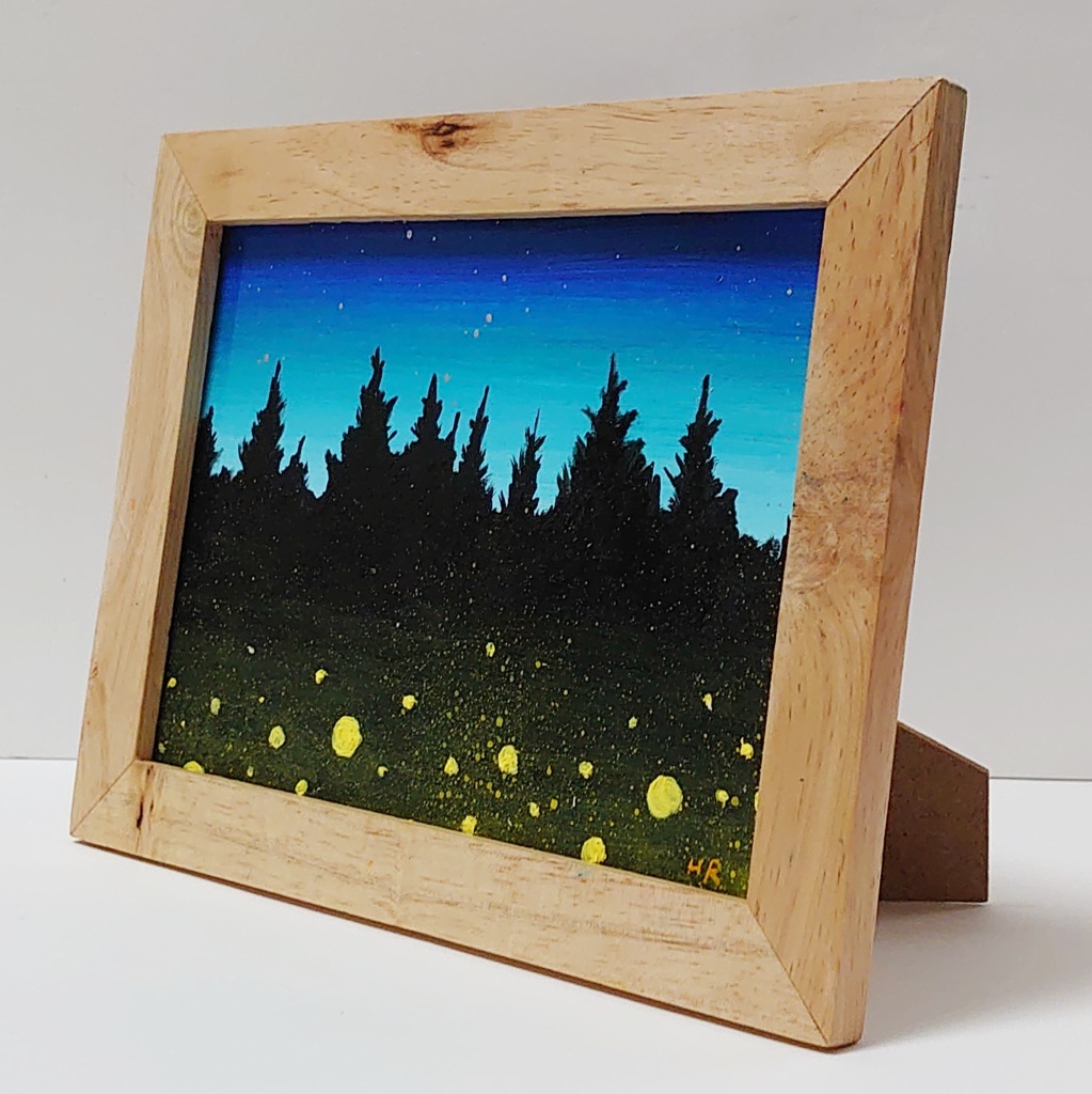 油絵 ミニ絵画【夜空と蛍】