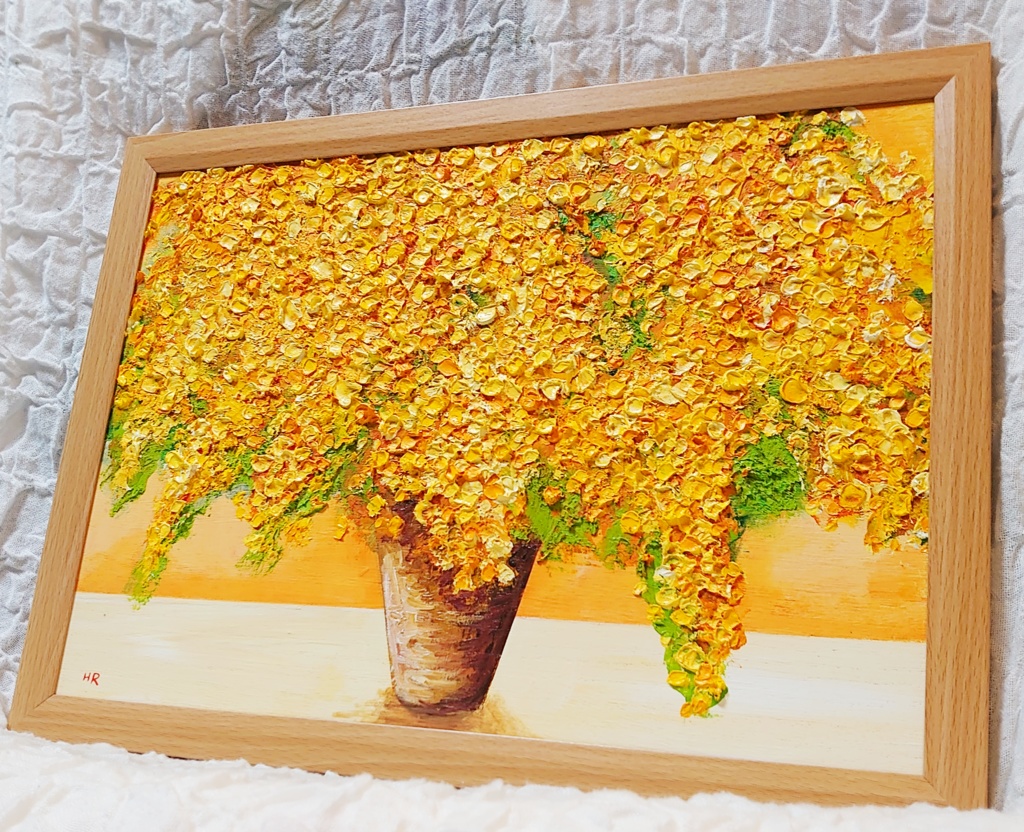 油絵 絵画 ミモザ【B4】