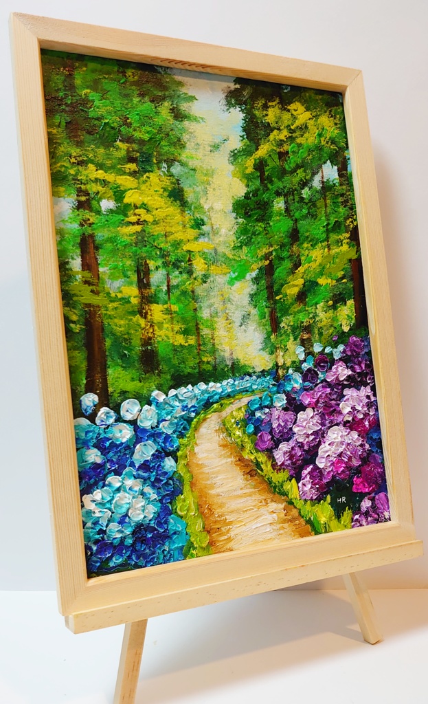 油絵 絵画【紫陽花畑の道】