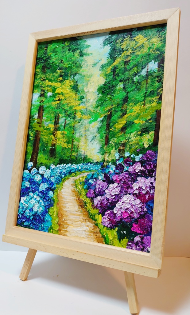 油絵 絵画【紫陽花畑の道】