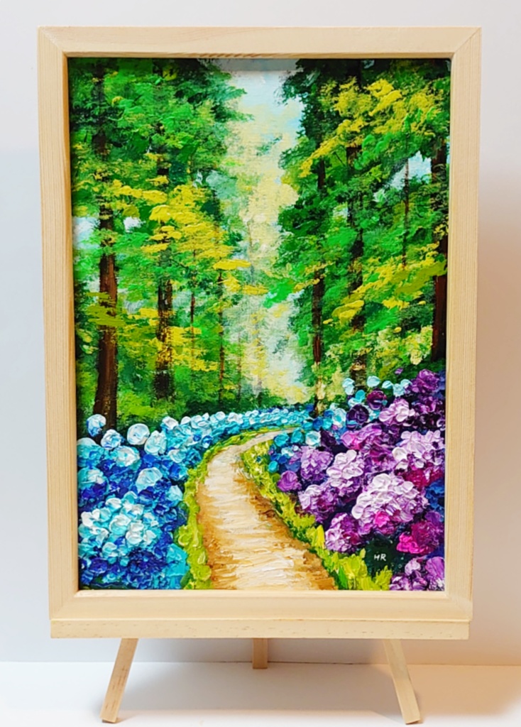 油絵 絵画【紫陽花畑の道】