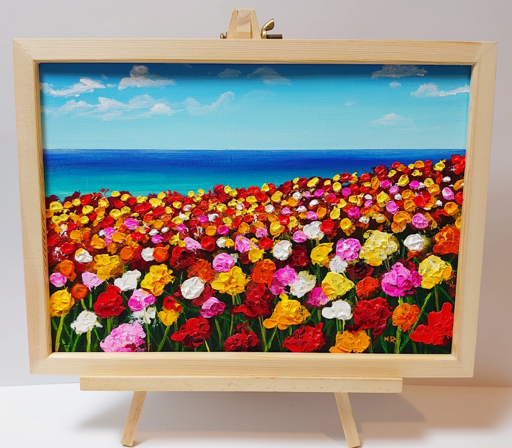 花畑 油絵 風景画 - 美術、工芸品