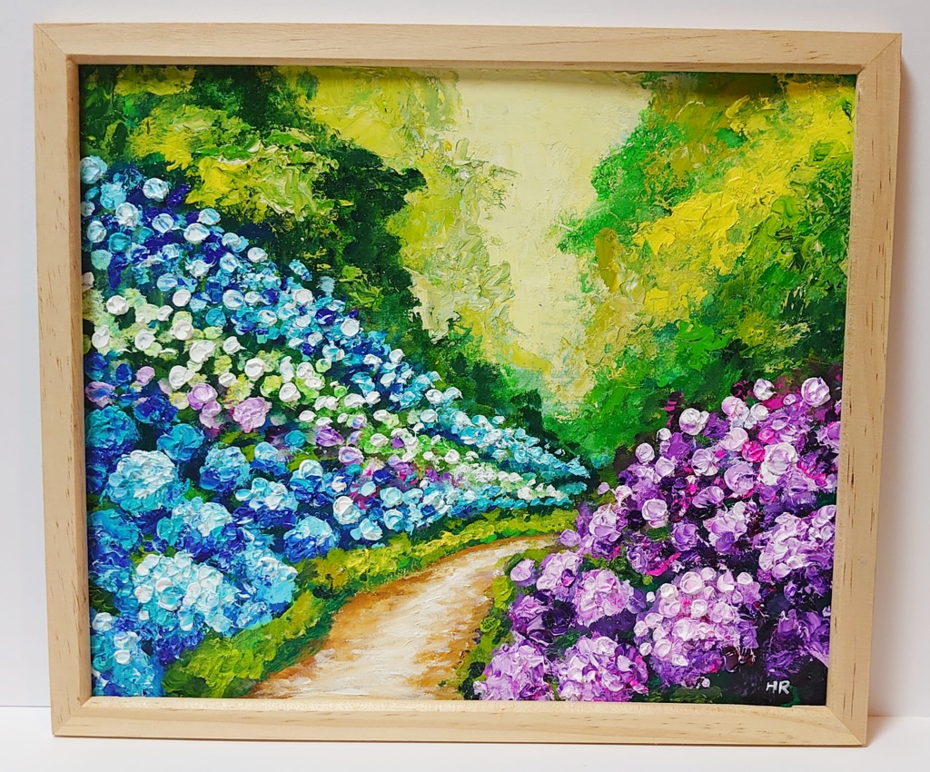 油絵 絵画 【紫陽花の道】