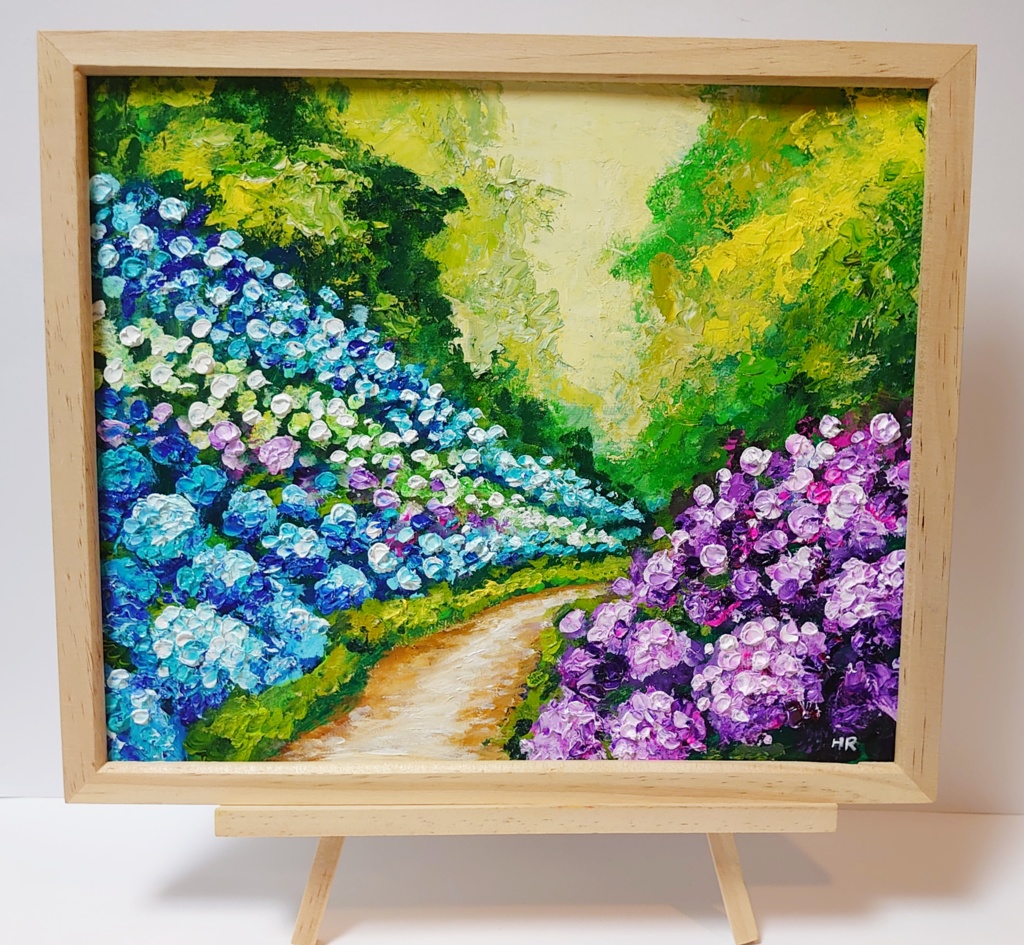 油絵 絵画 【紫陽花の道】