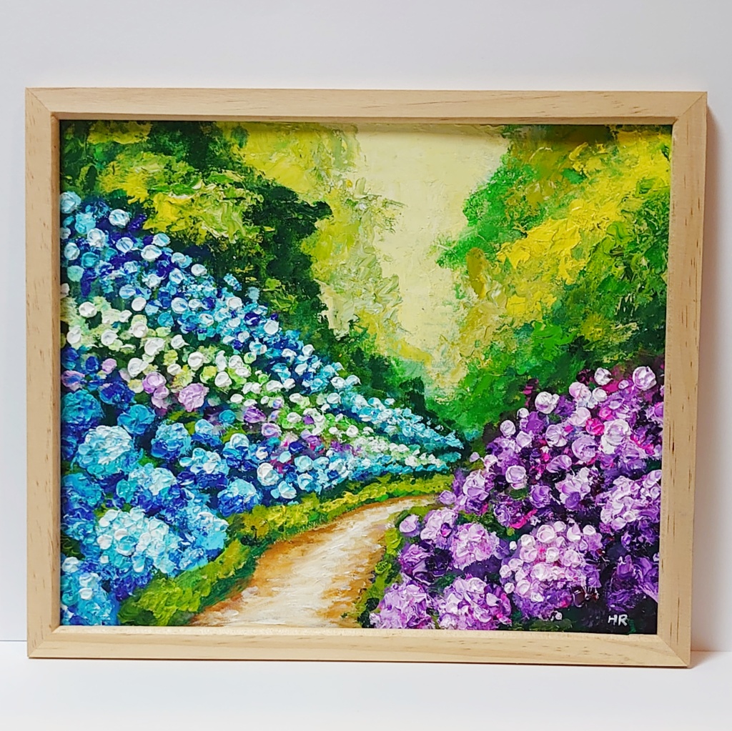 油絵 絵画 【紫陽花の道】