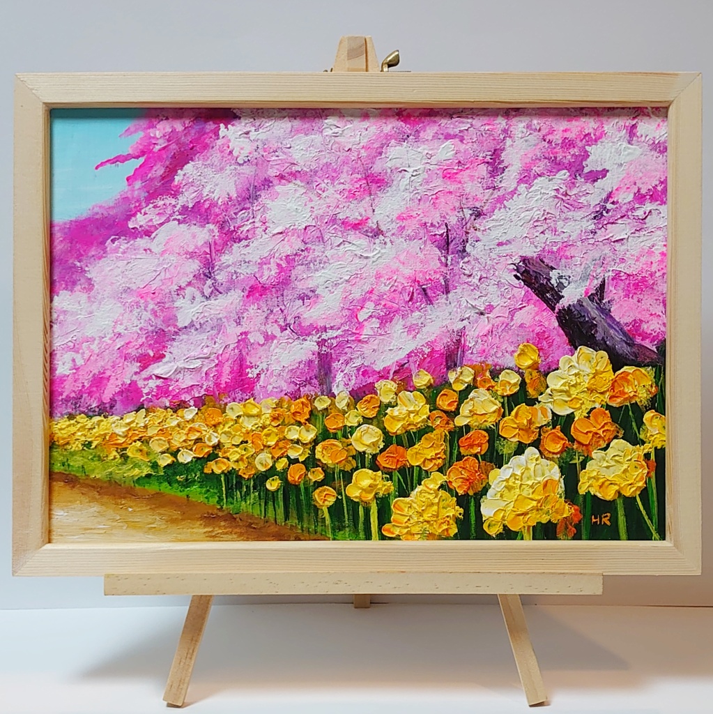 季節のおすすめ商品 【桜の散歩道】アクリル画 F3 風景画 絵画 原画 