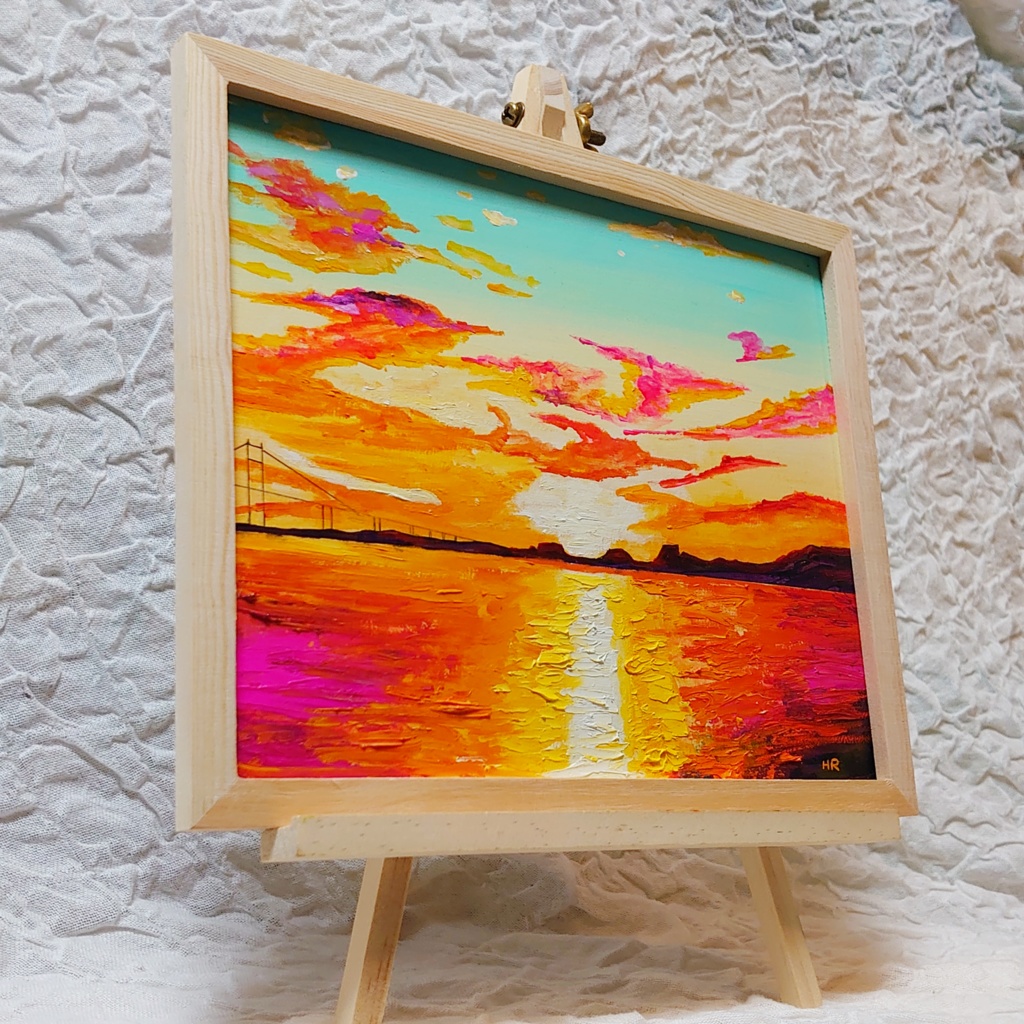 油絵 絵画 【朝焼けの町】6切サイズ