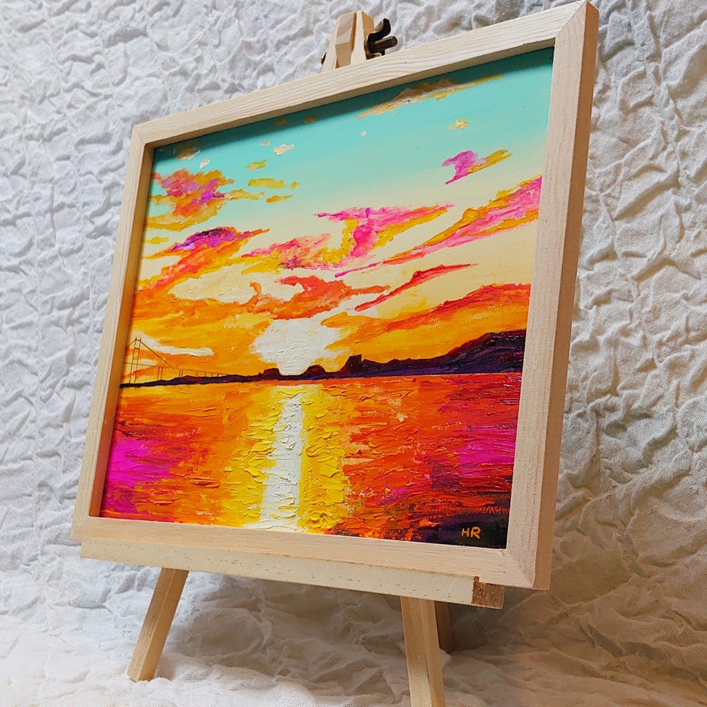 油絵 絵画 【朝焼けの町】6切サイズ