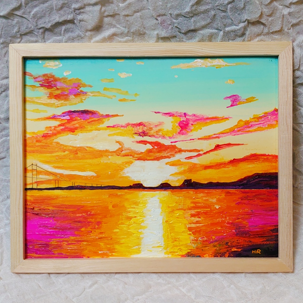 油絵 絵画 【朝焼けの町】6切サイズ