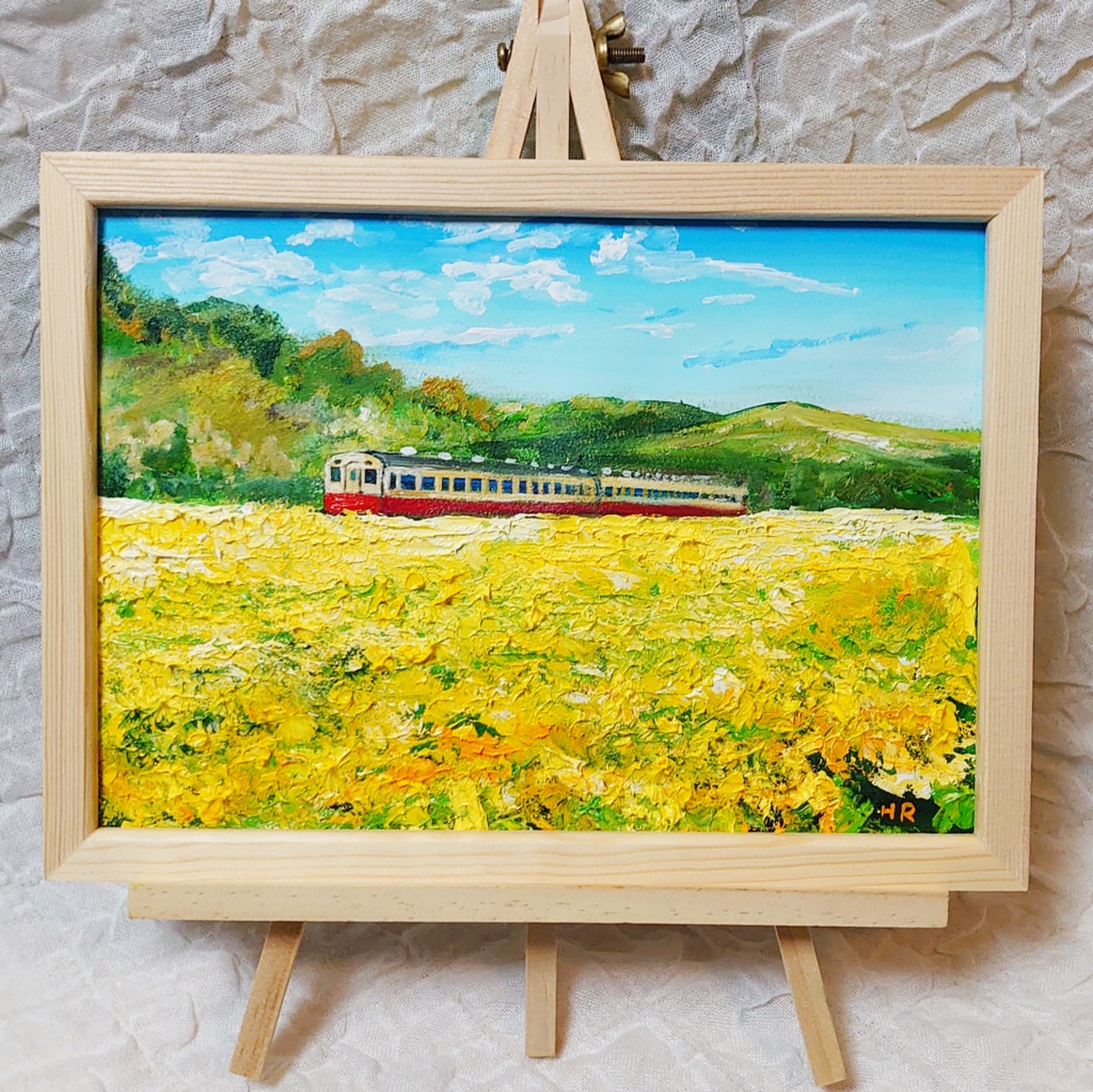 油絵 絵画【石神の菜の花畑を走る鉄道】 美術品 絵画/タペストリ 美術