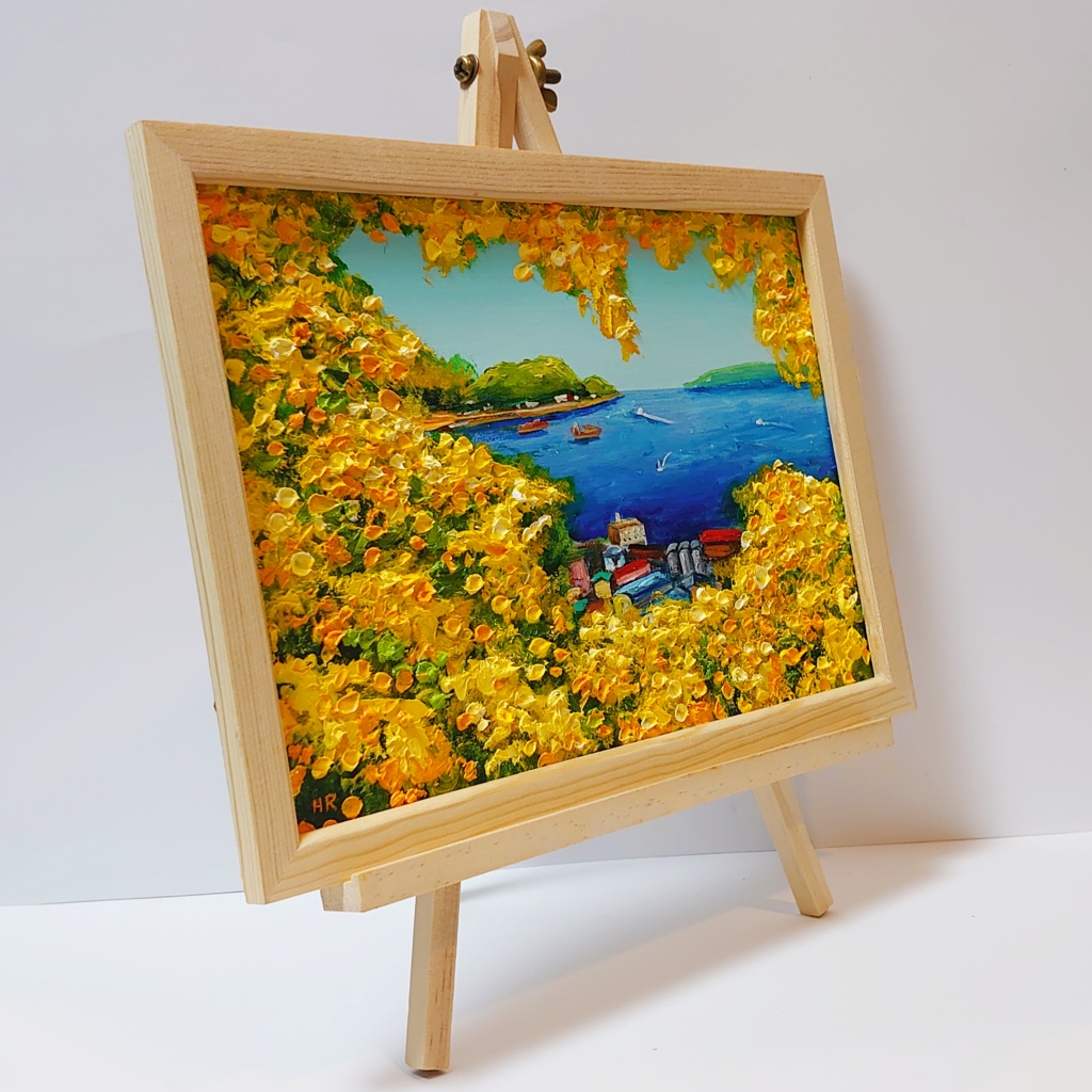 油絵 絵画【ミモザの港】