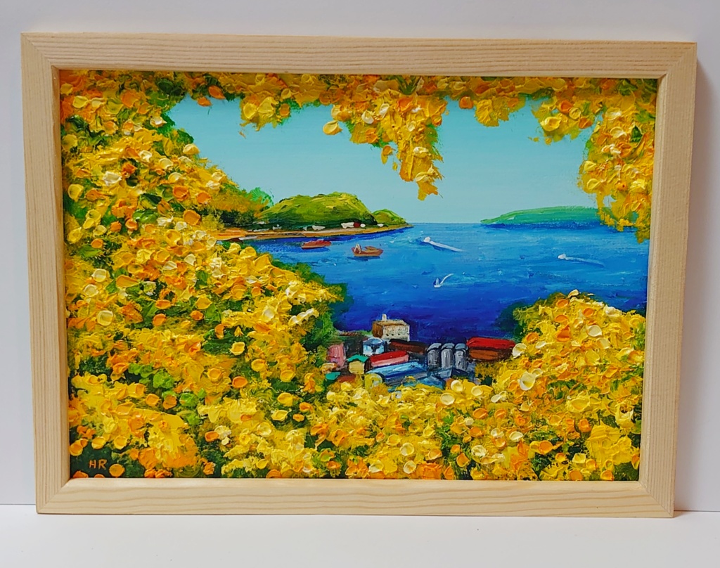 油絵 絵画【ミモザの港】