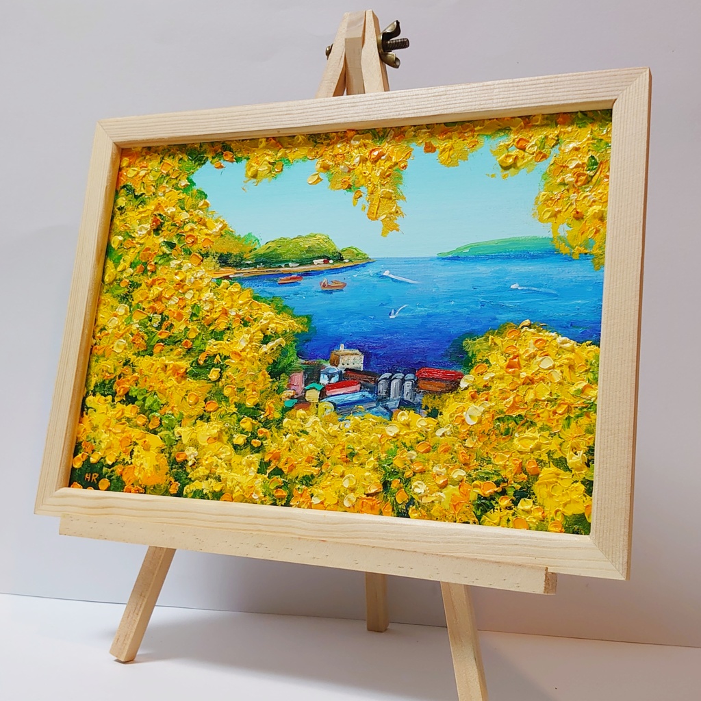 油絵 絵画【ミモザの港】