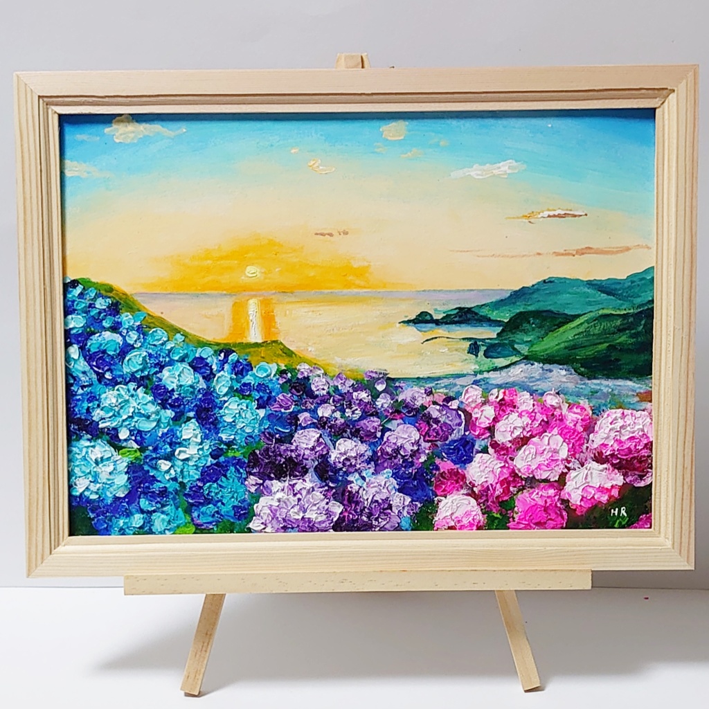 油絵 絵画 【あじさいの丘と夕陽】 - arashi1783 - BOOTH