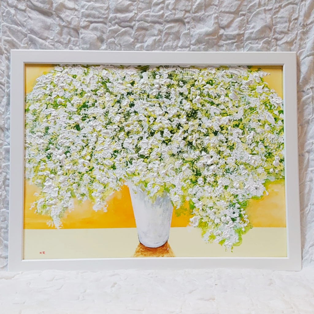 油絵 絵画 【カスミソウ】