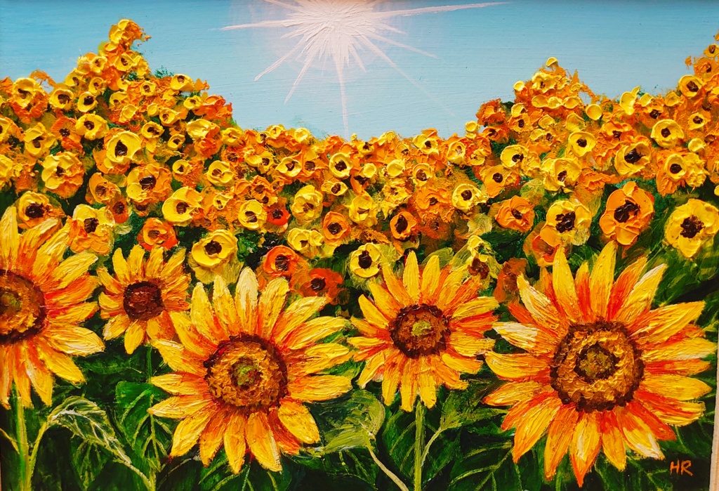 油絵 絵画 【太陽とひまわり畑】