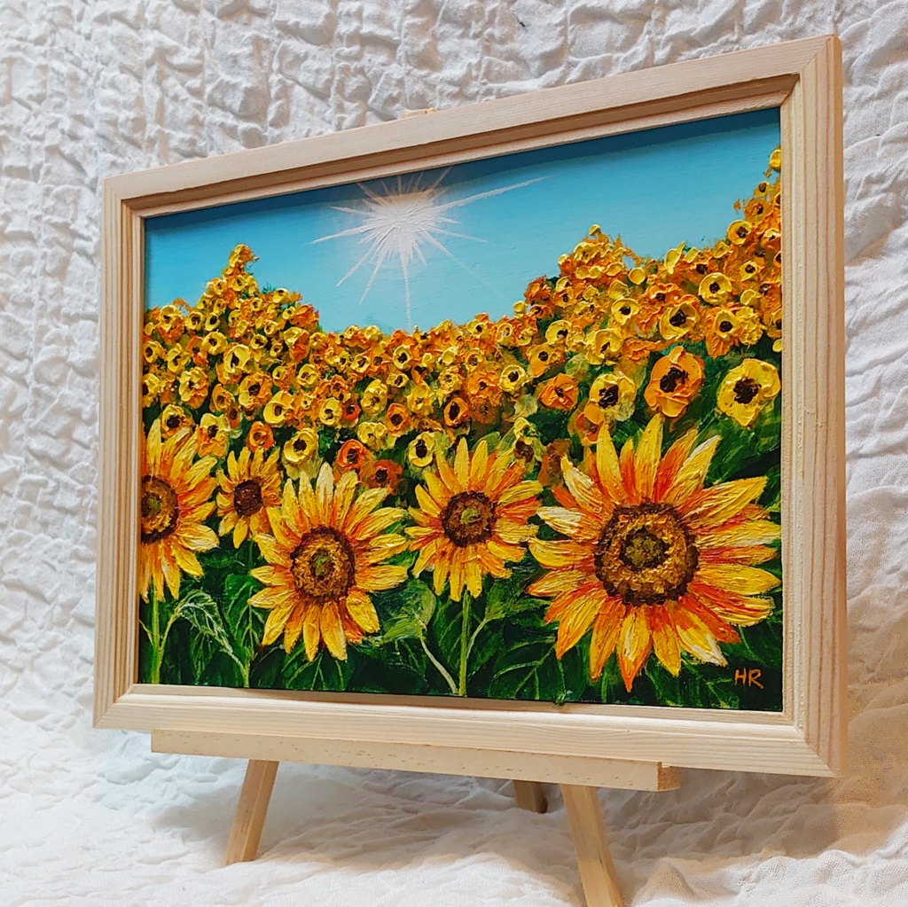 油絵 絵画 【太陽とひまわり畑】