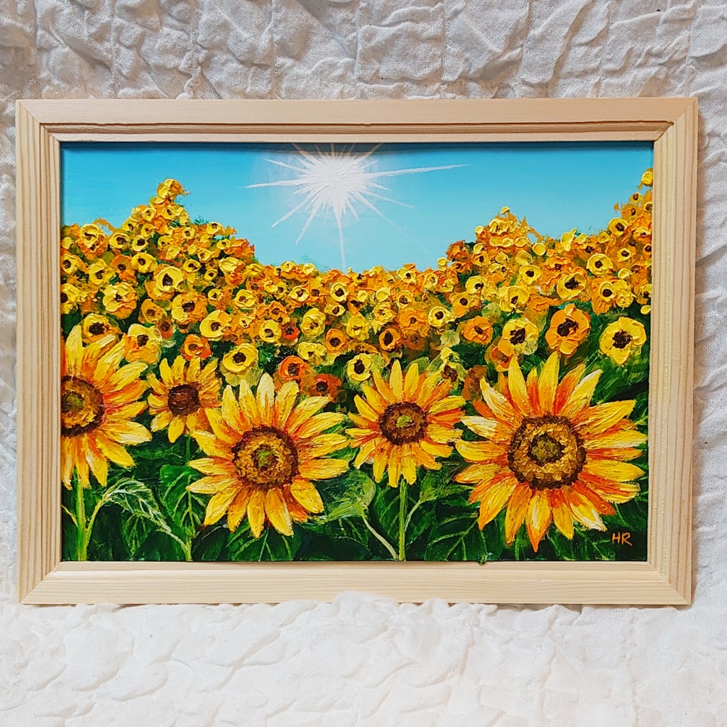 油絵 絵画 【太陽とひまわり畑】