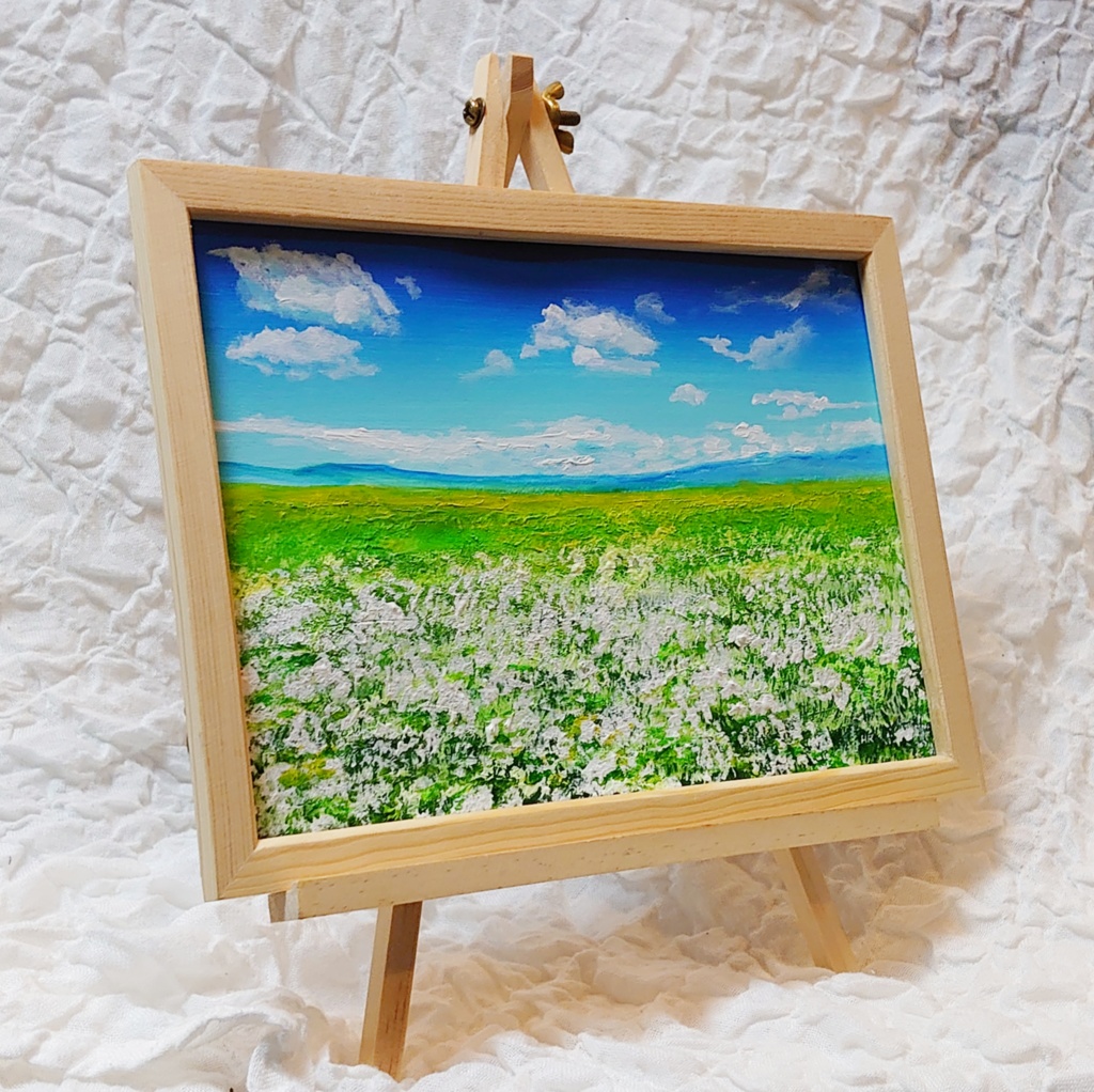 油絵 絵画 【空と白いお花畑】