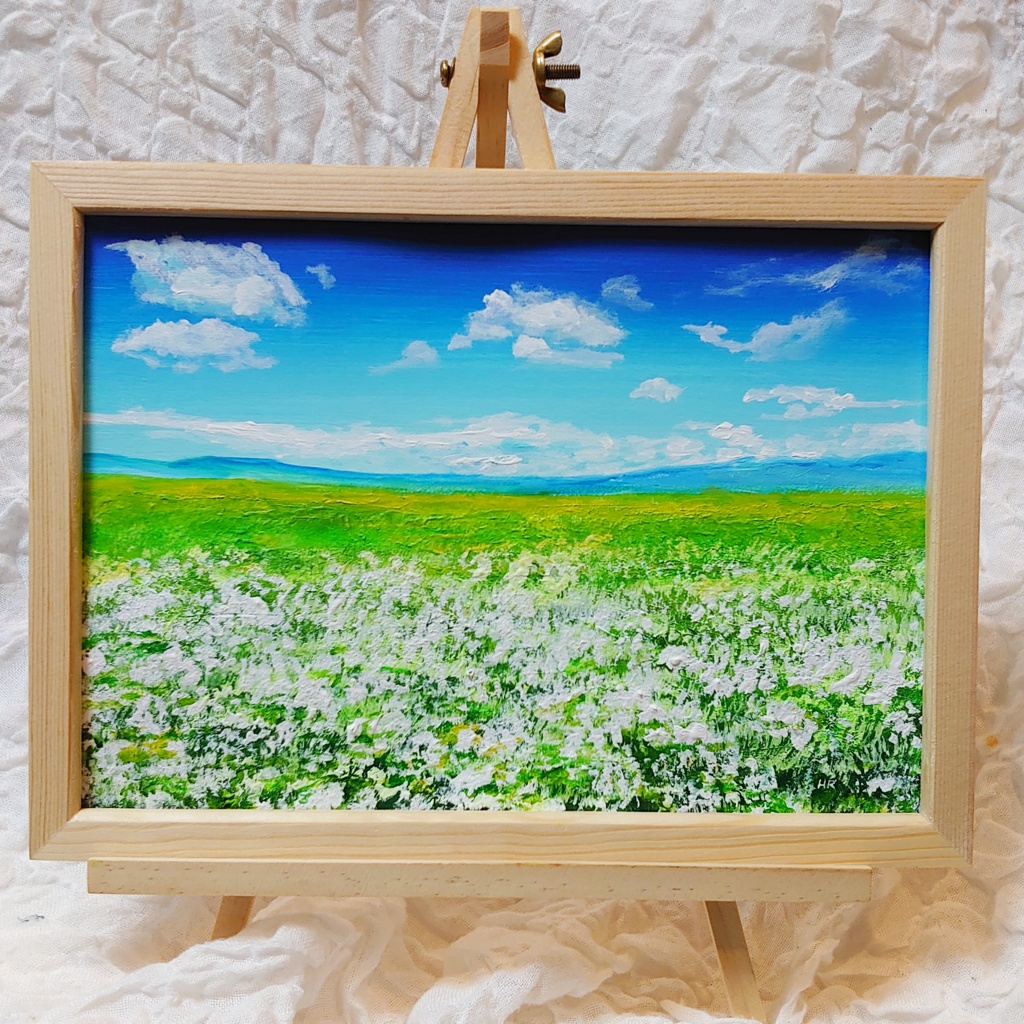油絵 絵画 【空と白いお花畑】