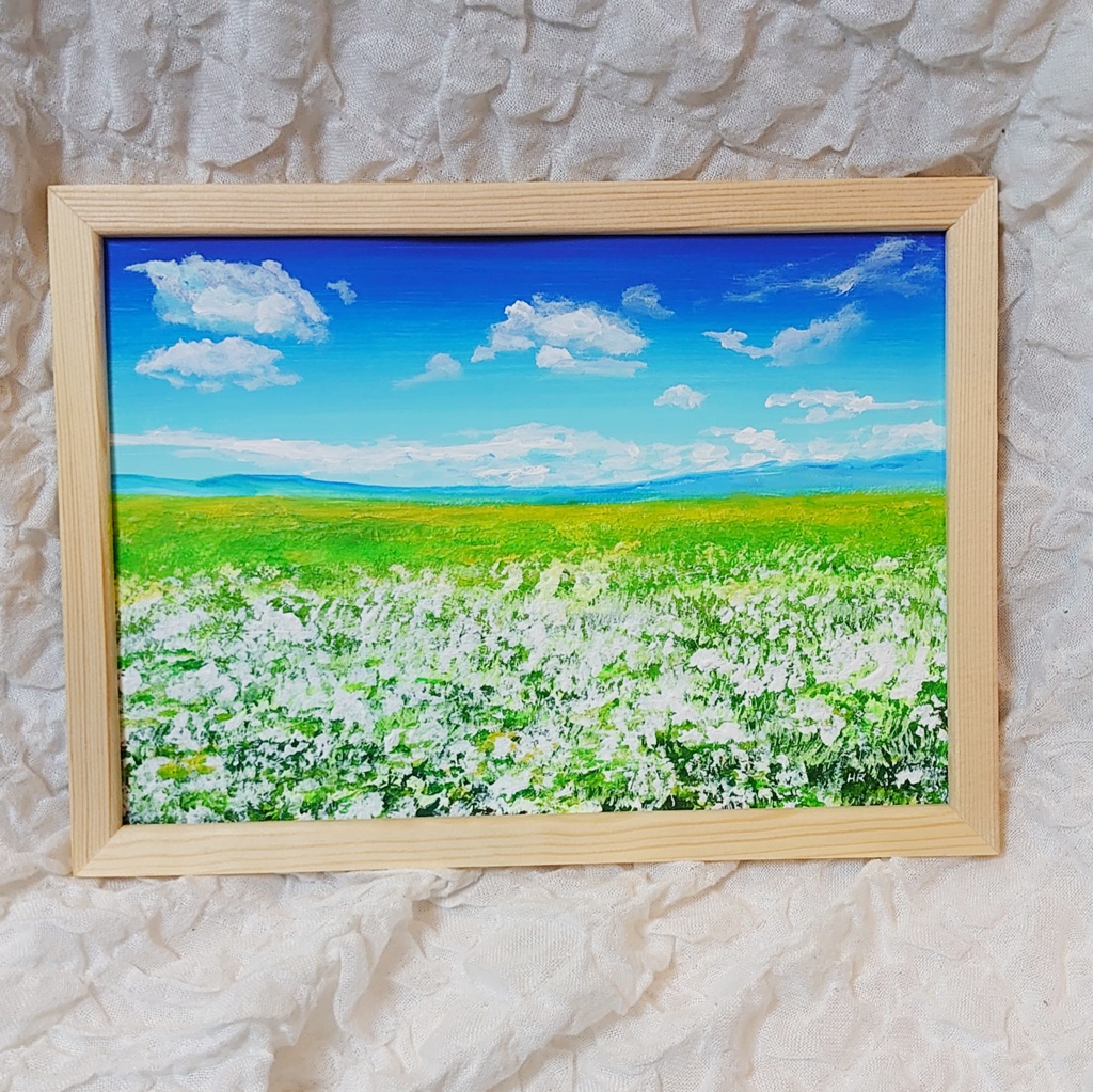 油絵 絵画 【空と白いお花畑】