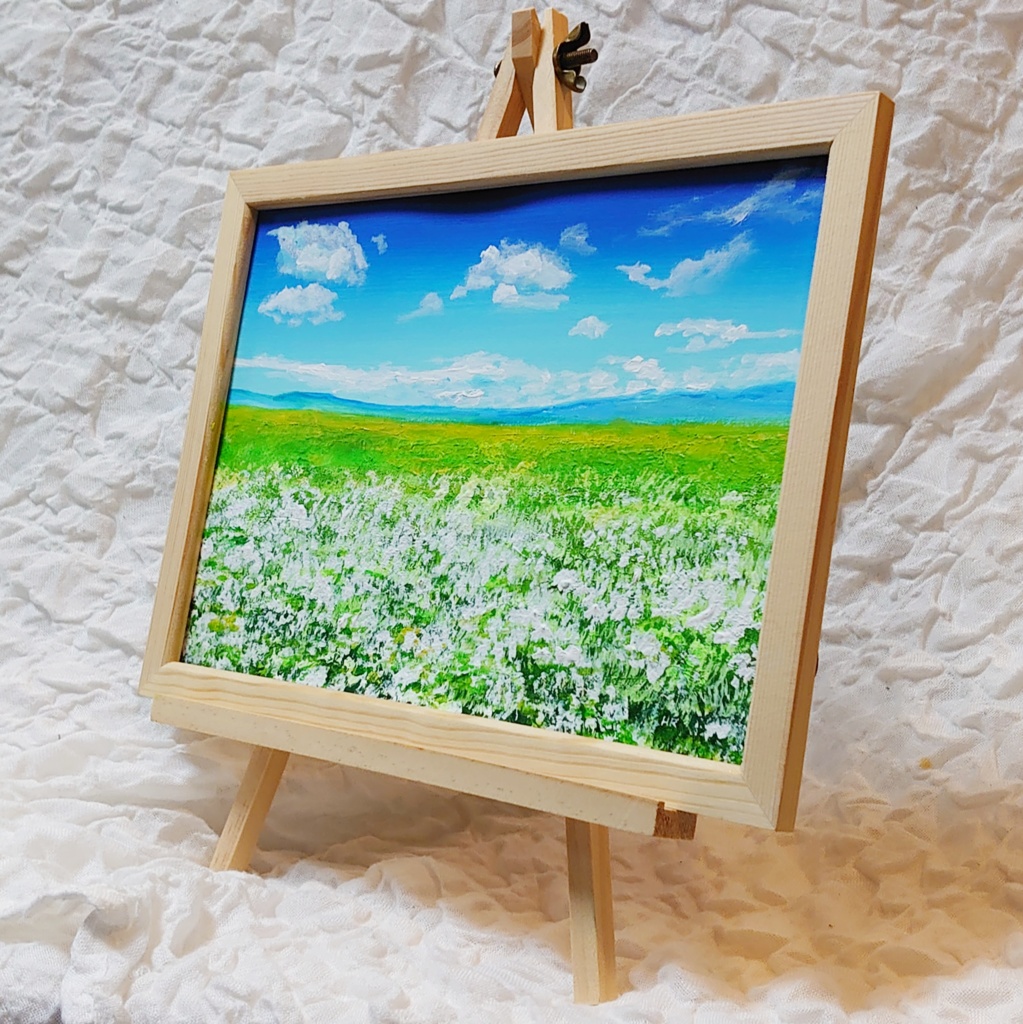 油絵 絵画 【空と白いお花畑】