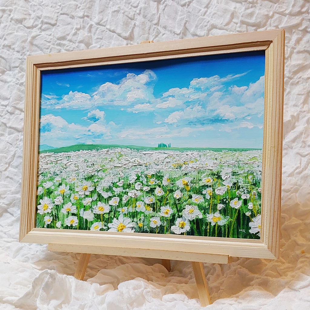 油絵 絵画 マーガレット畑