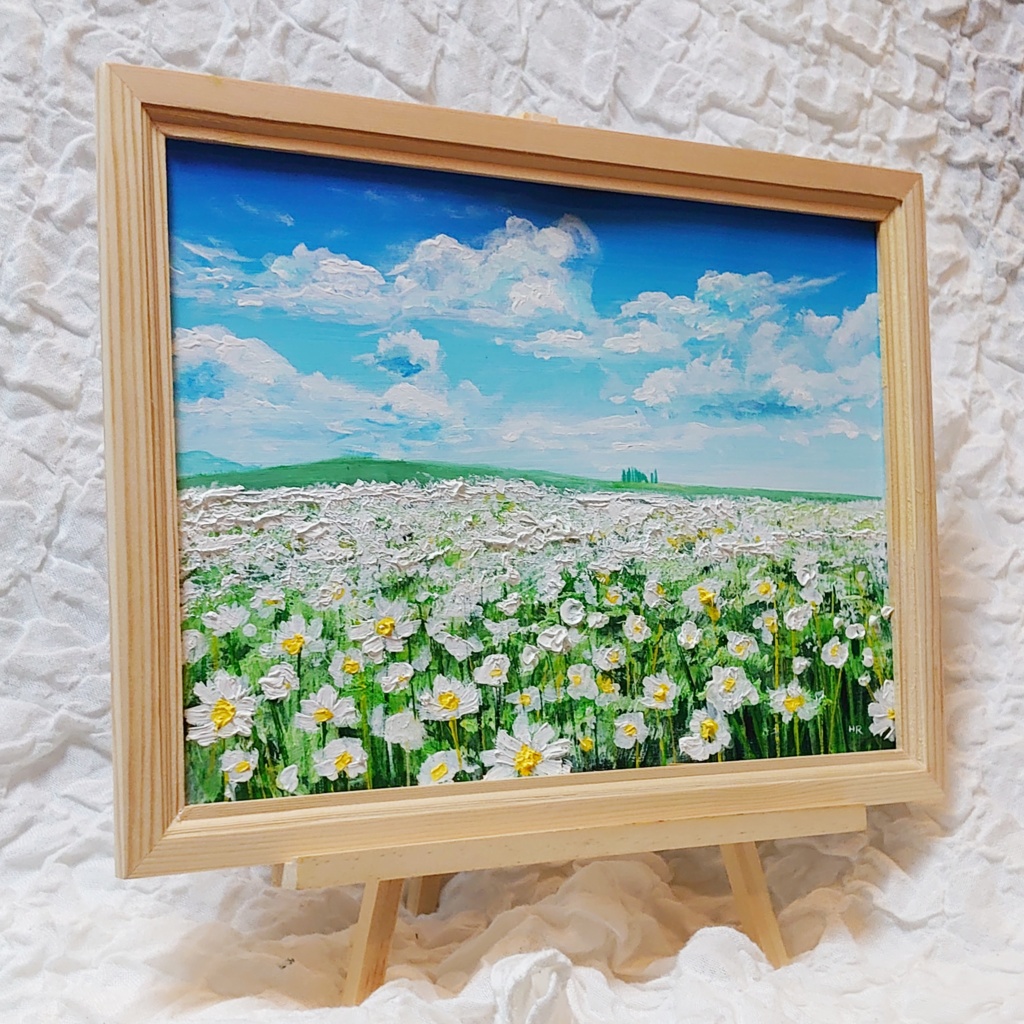 油絵 絵画 マーガレット畑