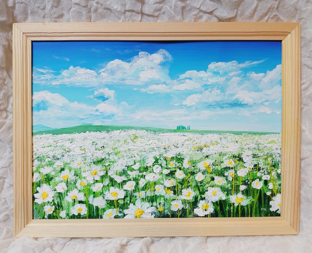 油絵 絵画 マーガレット畑