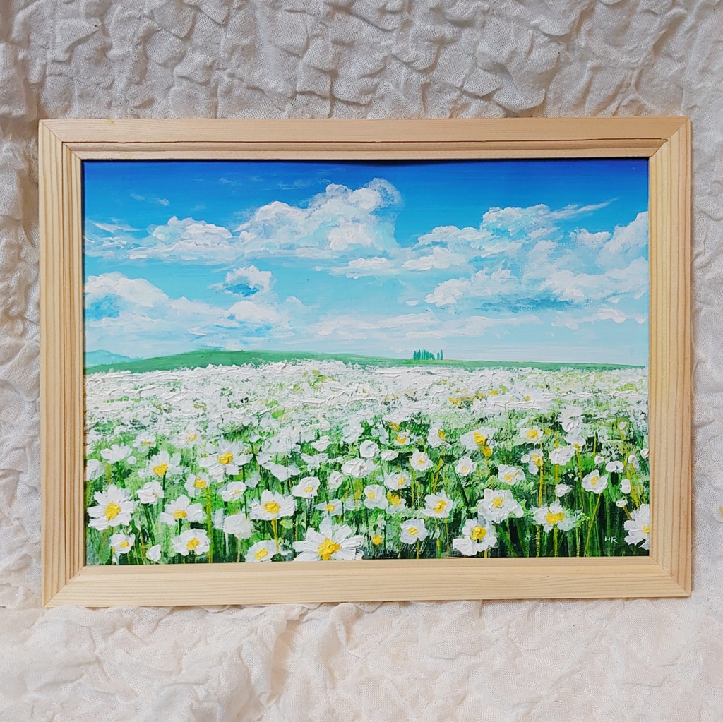 油絵 絵画 マーガレット畑