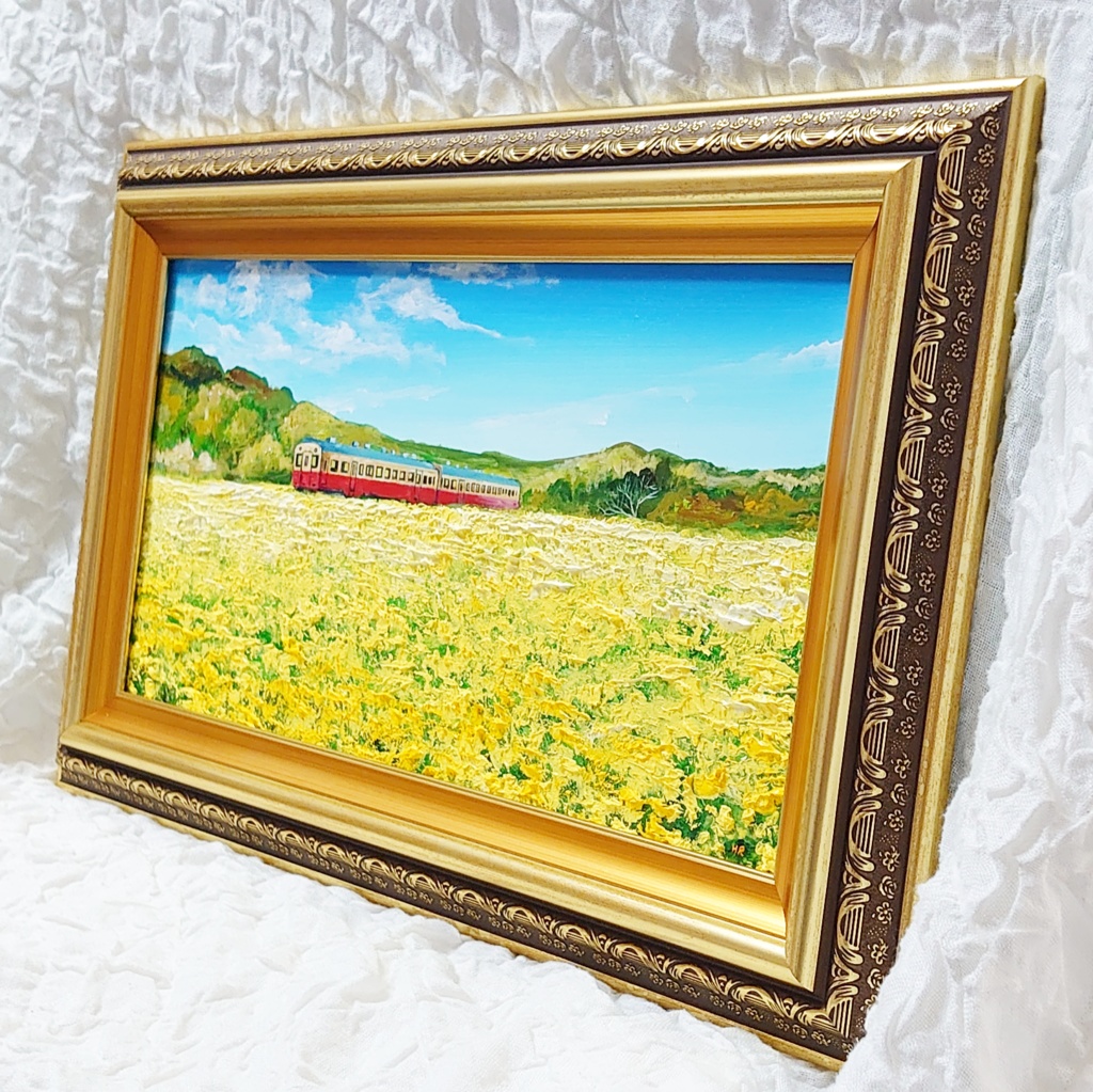 油絵 絵画 【菜の花畑を走る小湊鉄道】 - arashi1783 - BOOTH