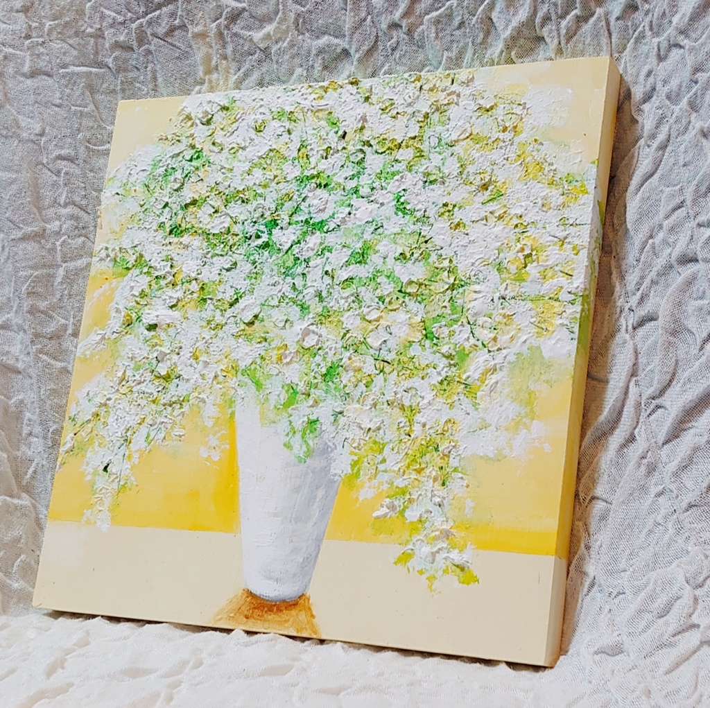 ファブリックボード・パネル絵画【かすみ草】