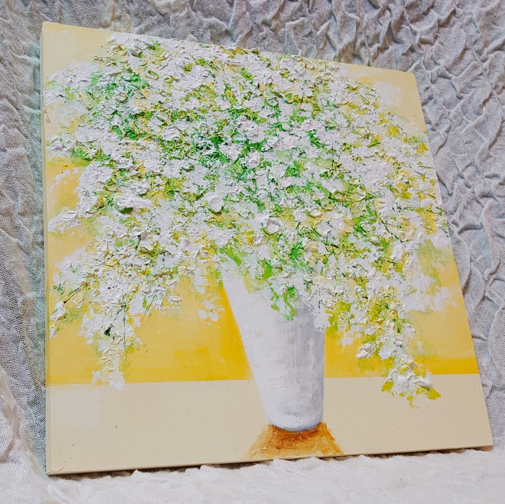 ファブリックボード・パネル絵画【かすみ草】