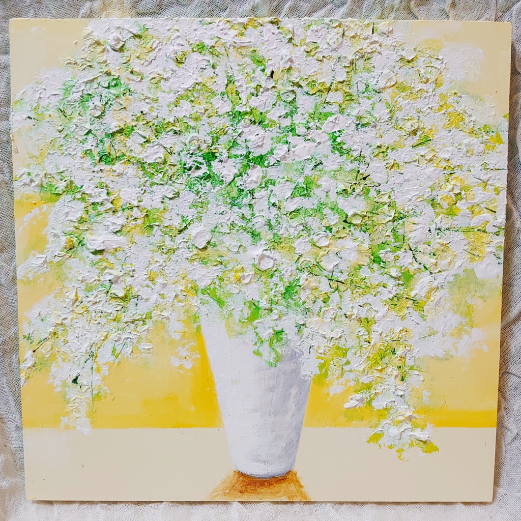 ファブリックボード・パネル絵画【かすみ草】