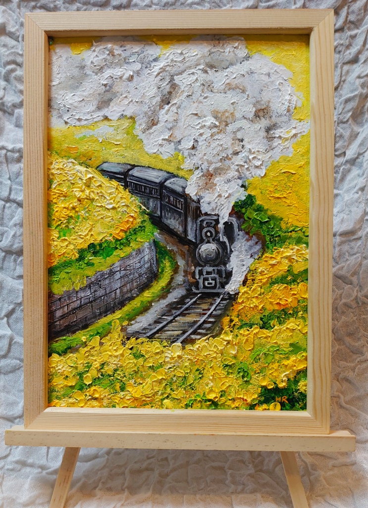 油絵 絵画 【菜の花畑の蒸気機関車】 - arashi1783 - BOOTH