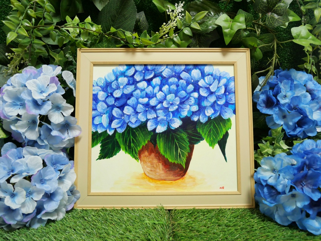 油絵 絵画 【青い紫陽花】