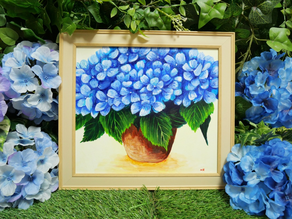 油絵 絵画 【青い紫陽花】