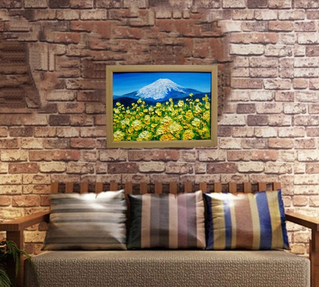 油絵 油彩 油彩画 絵 絵画 【富士山と菜の花】