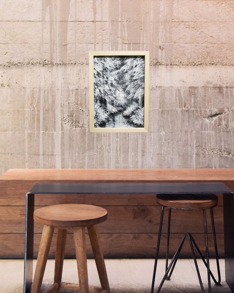 油絵 油彩 油彩画 絵 絵画 【白黒の森の川】