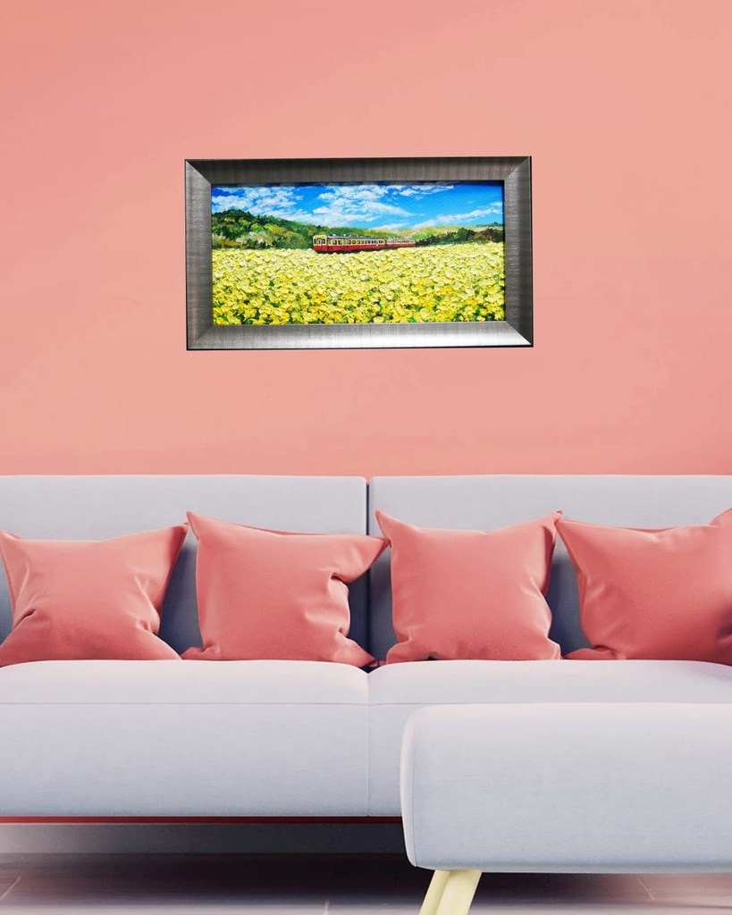 油絵 油彩 油彩画 絵 絵画 【菜の花畑を走る小湊鉄道】