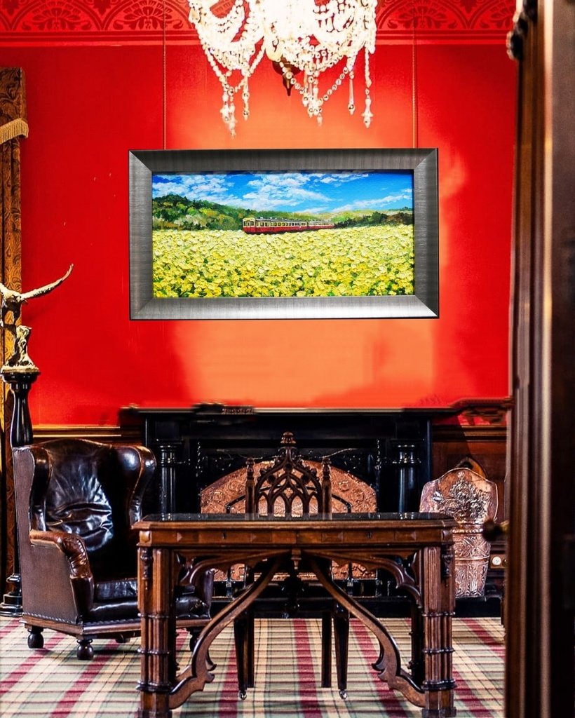 油絵 油彩 油彩画 絵 絵画 【菜の花畑を走る小湊鉄道】