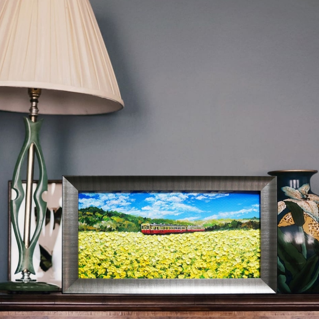 油絵 油彩 油彩画 絵 絵画 【菜の花畑を走る小湊鉄道】