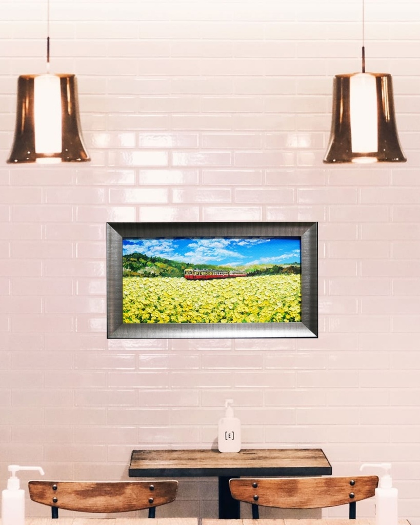 油絵 油彩 油彩画 絵 絵画 【菜の花畑を走る小湊鉄道】