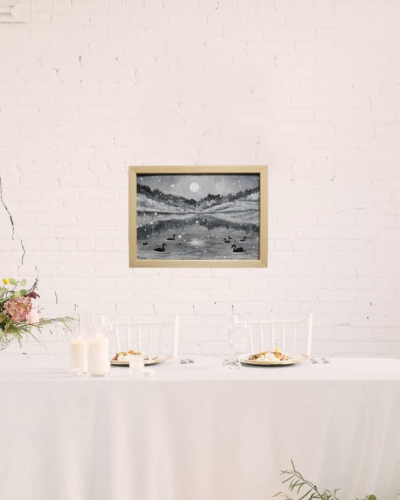 油絵 油彩 油彩画 絵画 【白黒風景のハクチョウ池】