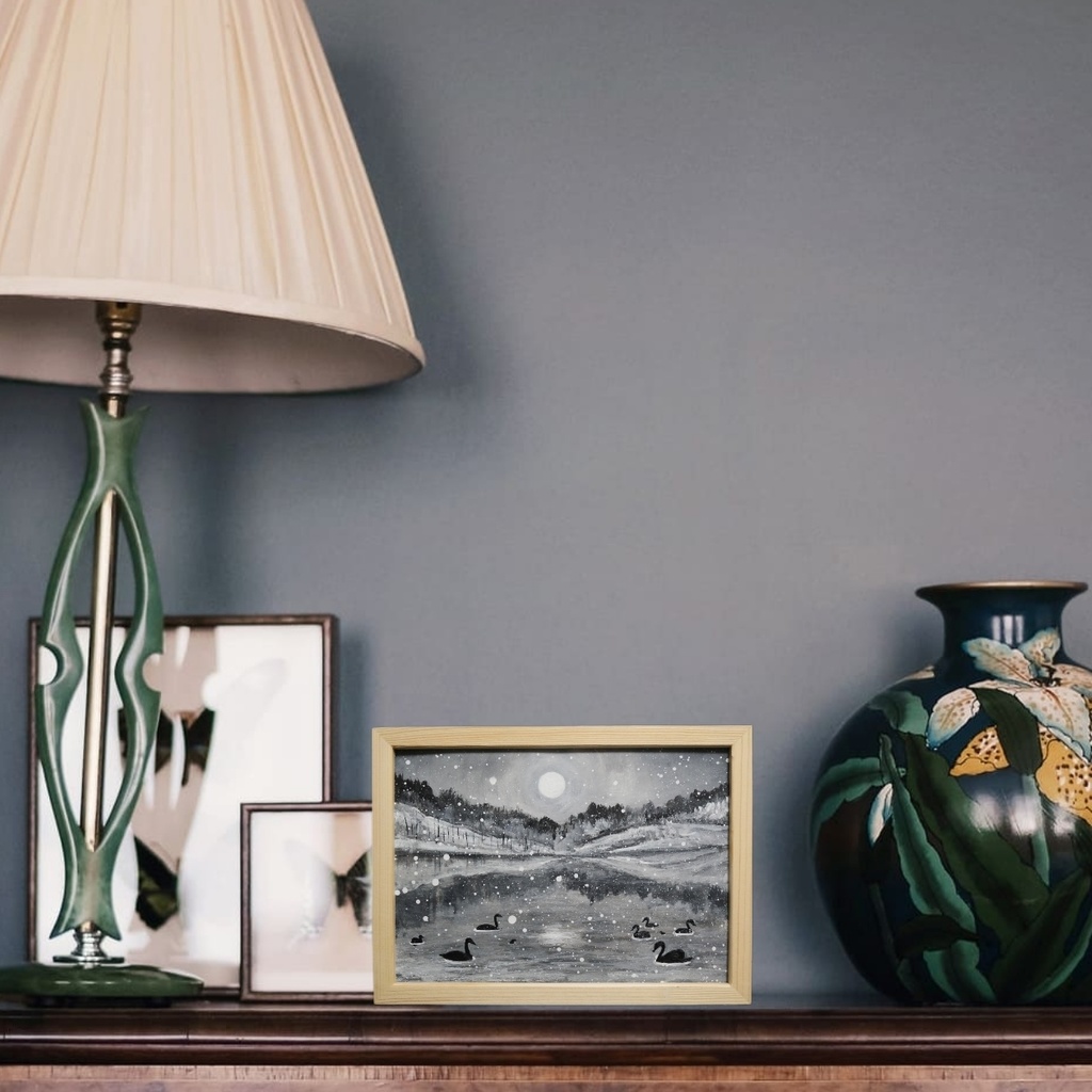 油絵 油彩 油彩画 絵画 【白黒風景のハクチョウ池】