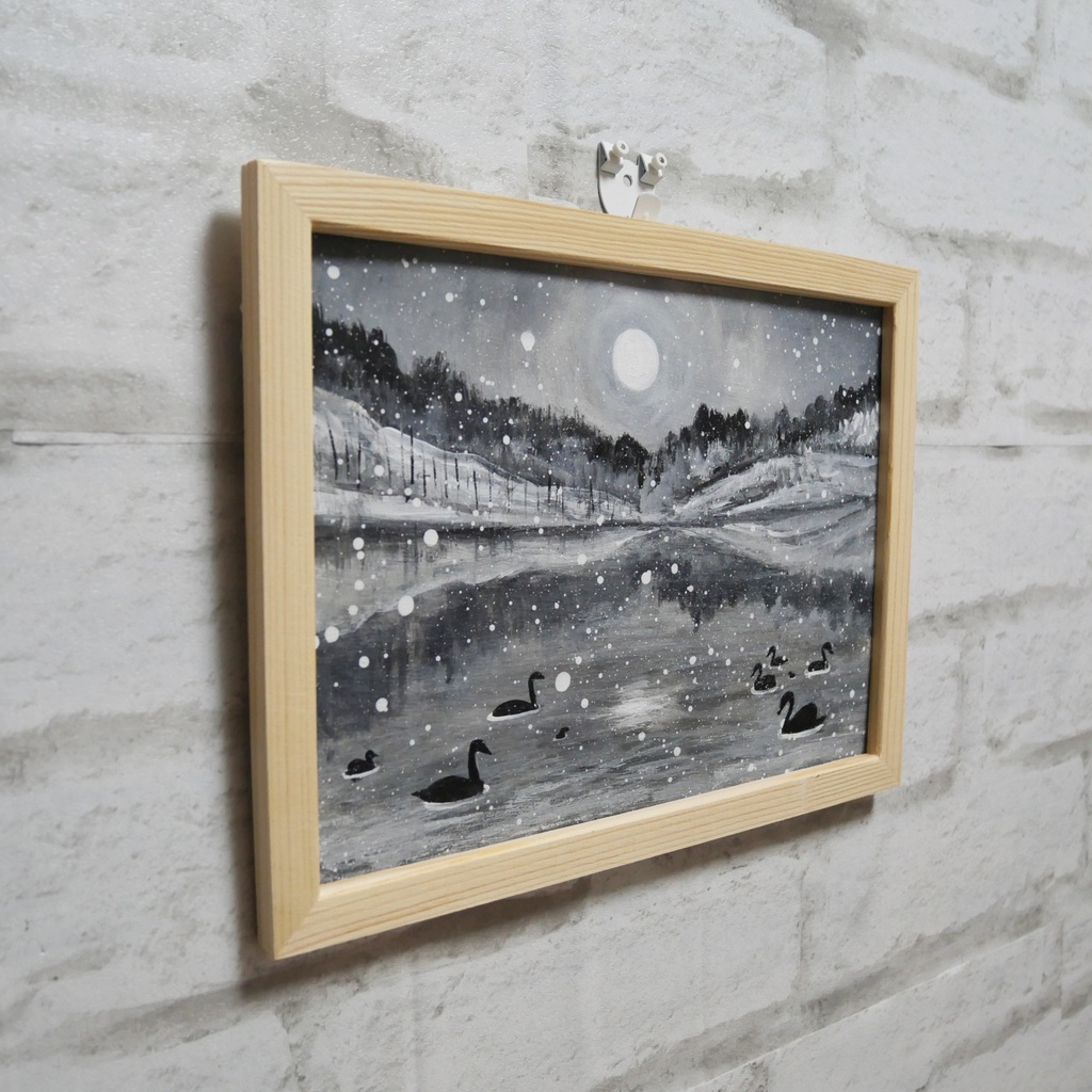 油絵 油彩 油彩画 絵画 【白黒風景のハクチョウ池】