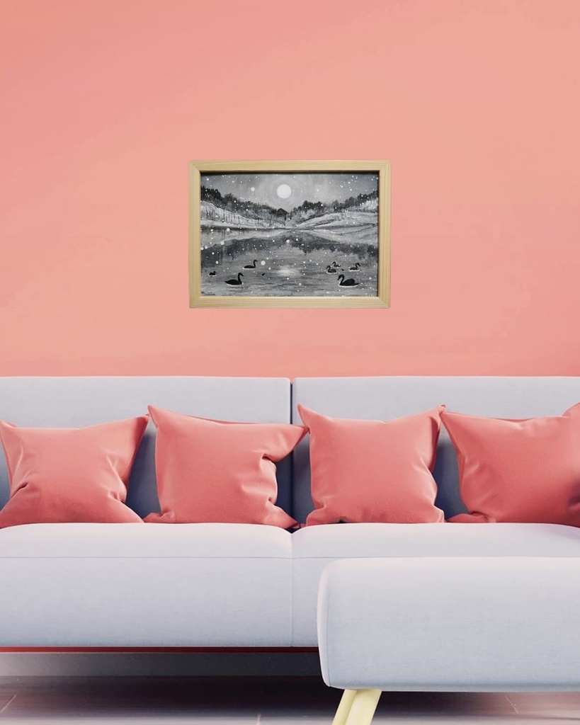 油絵 油彩 油彩画 絵画 【白黒風景のハクチョウ池】